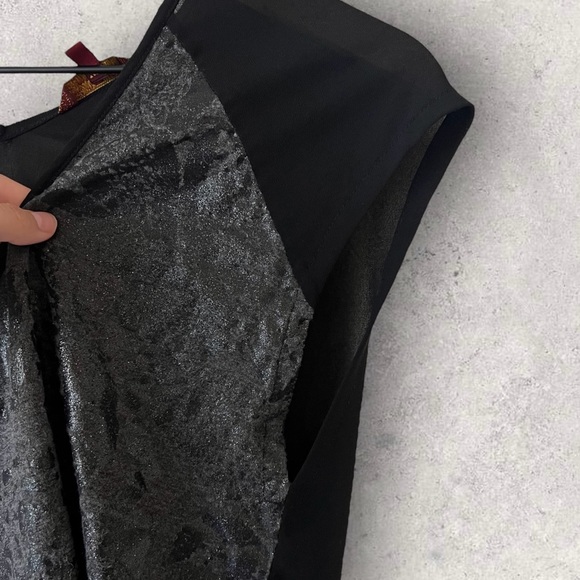 7 For All Mankind Faux Lace Shimmer Black Sheer Back High Low Top Size XS - Picture 6 of 11